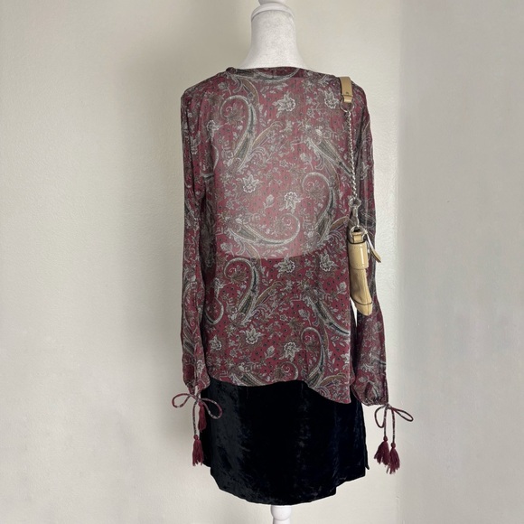 [URBANGIRL] Sheer V-Neck Bohemian Blouse Top M - Picture 5 of 7